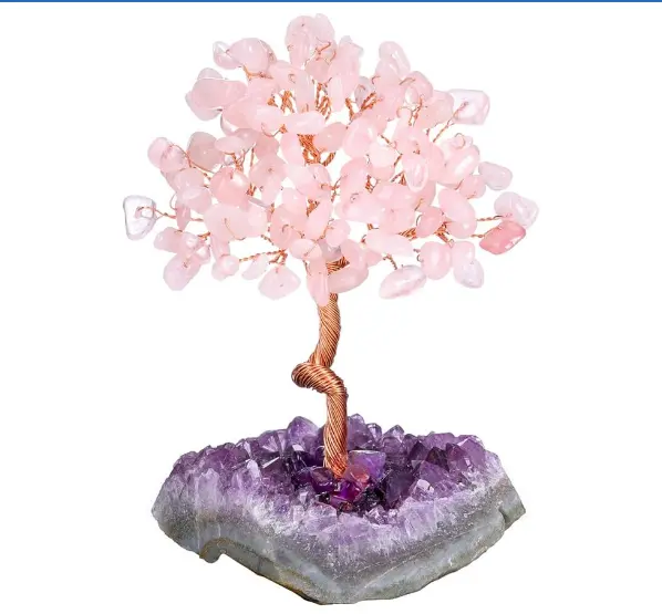 Rose Quartz Crystal Tree with Raw Amethyst base 